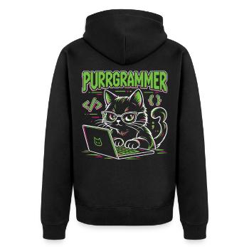 Purrgrammer – Programmierer Katze Coding Humor - Unisex Premium Bio Zip Hoodie - Schwarz - Hinten - Nico (187cm)