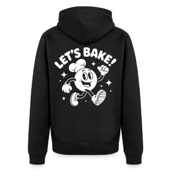 Let’s Bake! Fröhlicher Backkuchenheld - Unisex Premium Bio Zip Hoodie - Schwarz - Hinten - Nico (187cm)