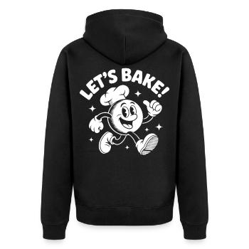 Let's Bake lustiger Back Spruch für Backfans - Unisex Premium Bio Zip Hoodie - Schwarz - Hinten - Nico (187cm)