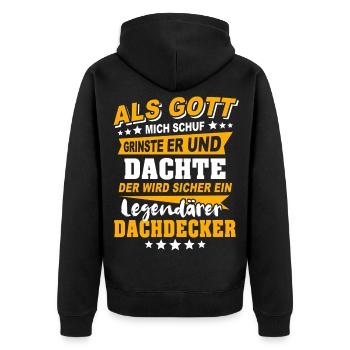 Dachdecker Sprüche - Unisex Premium Bio Zip Hoodie - Schwarz - Hinten - Nico (187cm)