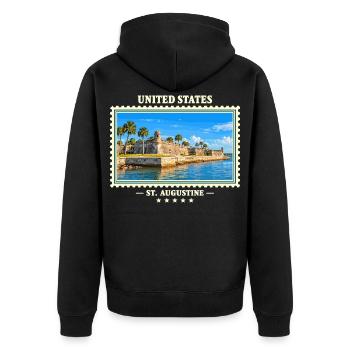 Vereinigte Staaten St. Augustine Vintage Reisemark - Unisex Premium Bio Zip Hoodie - Schwarz - Hinten - Nico (187cm)