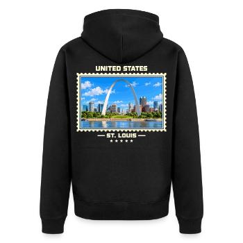 Vereinigte Staaten St. Louis Vintage Reisemarke - Unisex Premium Bio Zip Hoodie - Schwarz - Hinten - Nico (187cm)