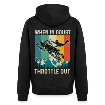 Im Zweifel Gas geben – Schneemobil-Schlittenfahrer - Unisex Premium Bio Zip Hoodie - Schwarz - Hinten - Nico (187cm)