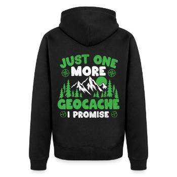 Nur noch ein Geocache, ich verspreche – Geocacher-Humor - Unisex Premium Bio Zip Hoodie - Schwarz - Hinten - Nico (187cm)