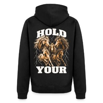 Halte deine Pferde Western Country Rodeo Frauen - Unisex Premium Bio Zip Hoodie - Schwarz - Hinten - Nico (187cm)