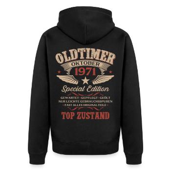 55. Geburtstag Geschenk Oldtimer Oktober 1971 - Unisex Premium Bio Zip Hoodie - Schwarz - Hinten - Nico (187cm)