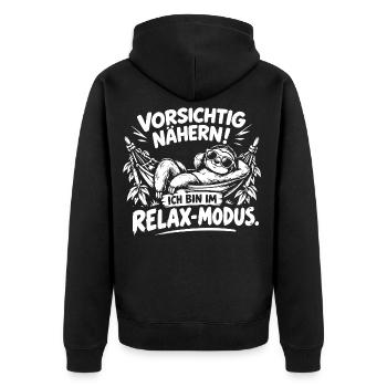 Faultier im Relax Modus lustiger Spruch - Unisex Premium Bio Zip Hoodie - Schwarz - Hinten - Nico (187cm)