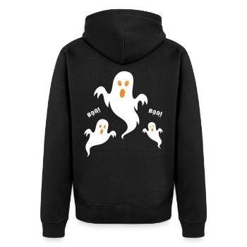 Buh! Neon-Geister-Trio Halloween - Unisex Premium Bio Zip Hoodie - Schwarz - Hinten - Nico (187cm)