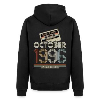 Kassette | Best of Oktober 1996 Limited Edition - Unisex Premium Bio Zip Hoodie - Schwarz - Hinten - Nico (187cm)