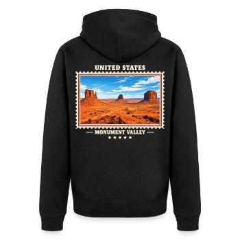 Vereinigte Staaten Monument Valley Vintage Reisema - Unisex Premium Bio Zip Hoodie - Schwarz - Hinten - Nico (187cm)