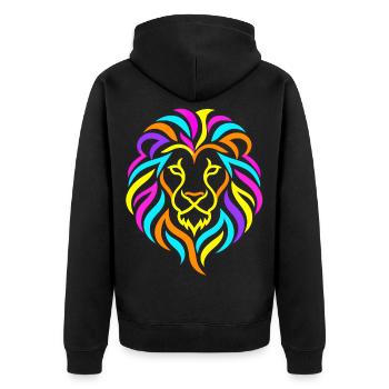 Löwe – Bunte Neon-Grafik - Unisex Premium Bio Zip Hoodie - Schwarz - Hinten - Nico (187cm)