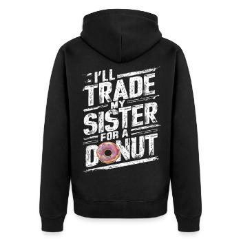 Ich tausche meine Schwester gegen ein Donut-lustiges Geschwisterchen - Unisex Premium Bio Zip Hoodie - Schwarz - Hinten - Nico (187cm)