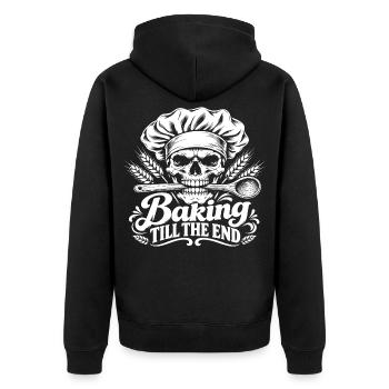 Baking Till The End Skull Bäcker - Unisex Premium Bio Zip Hoodie - Schwarz - Hinten - Nico (187cm)
