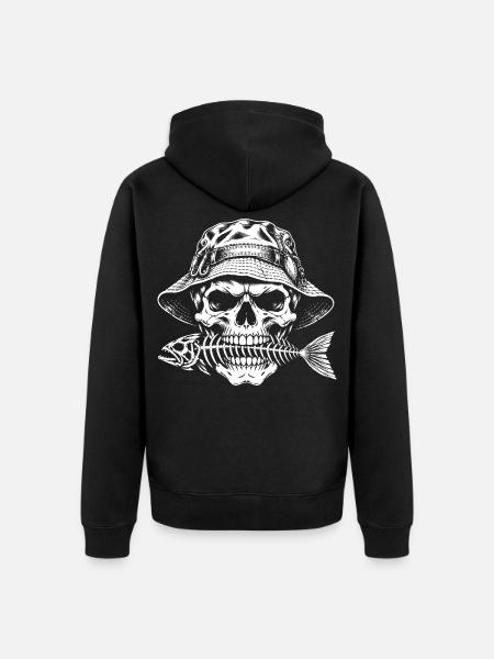 Angler Skull mit Fischskelett - Unisex Premium Bio Zip Hoodie - Schwarz