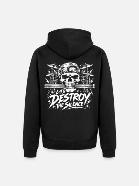 Drummer Skull Let’s Destroy The Silence - Unisex Premium Bio Zip Hoodie - Schwarz