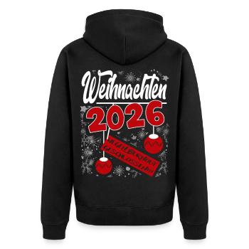 Weihnachten 2026 Burnout Flocken Sprüche Santa - Unisex Premium Bio Zip Hoodie - Schwarz - Hinten - Nico (187cm)