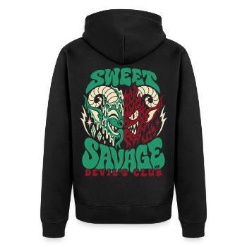 Sweet Savage Devil´s Club 666 - Halloween  - Unisex Premium Bio Zip Hoodie - Schwarz - Hinten - Nico (187cm)