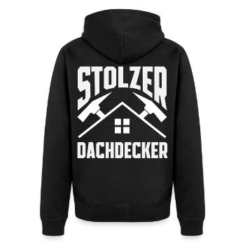 Dachdecker Spruch Lustig Handwerker Geschenk - Unisex Premium Bio Zip Hoodie - Schwarz - Hinten - Nico (187cm)