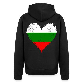 Bulgarien Herzflagge Grunge - Unisex Premium Bio Zip Hoodie - Schwarz - Hinten - Nico (187cm)