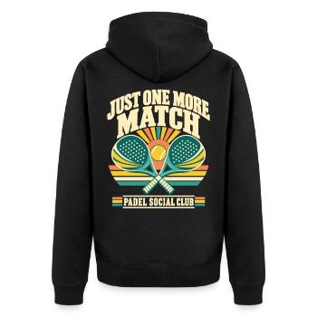 Just One More Match – Vintage Padel Design - Unisex Premium Bio Zip Hoodie - Schwarz - Hinten - Nico (187cm)