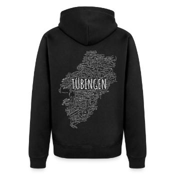 Tübingen Karte Haltestellen & Highlights – Weiß - Unisex Premium Bio Zip Hoodie - Schwarz - Hinten - Nico (187cm)