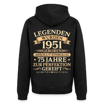 Legenden 1951 Baujahr 75. Geburtstag Geschenk - Unisex Premium Bio Zip Hoodie - Schwarz - Hinten - Nico (187cm)