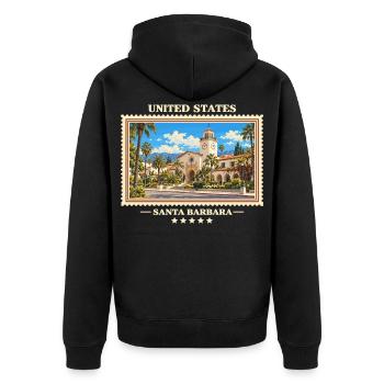 Vereinigte Staaten Santa Barbara Vintage Marke - Unisex Premium Bio Zip Hoodie - Schwarz - Hinten - Nico (187cm)