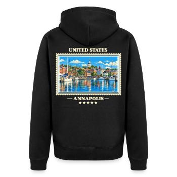 Vereinigte Staaten Annapolis Vintage Reisemarke - Unisex Premium Bio Zip Hoodie - Schwarz - Hinten - Nico (187cm)