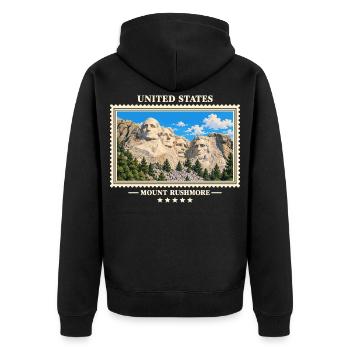 Vereinigte Staaten Mount Rushmore Vintage Marke - Unisex Premium Bio Zip Hoodie - Schwarz - Hinten - Nico (187cm)