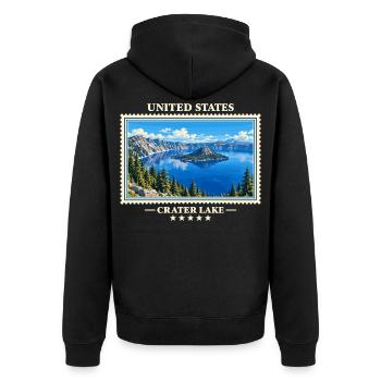 Vereinigte Staaten Crater Lake Vintage Reisemarke - Unisex Premium Bio Zip Hoodie - Schwarz - Hinten - Nico (187cm)