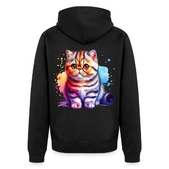 Exotische Kurzhaarkatze Geschenk - Unisex Premium Bio Zip Hoodie - Schwarz - Hinten - Nico (187cm)