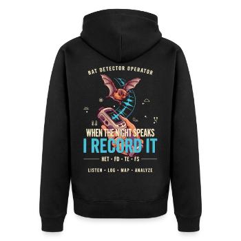 Nachtstimmen Fledermaus Aufnahme - Unisex Premium Bio Zip Hoodie - Schwarz - Hinten - Nico (187cm)