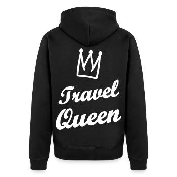 Travel Queen Krone Schrift - Unisex Premium Bio Zip Hoodie - Schwarz - Hinten - Nico (187cm)