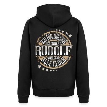 Rudolf - Unisex Premium Bio Zip Hoodie - Schwarz - Hinten - Nico (187cm)