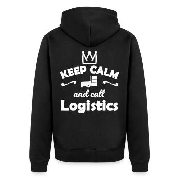 Keep Calm Logistik Spruch - Unisex Premium Bio Zip Hoodie - Schwarz - Hinten - Nico (187cm)