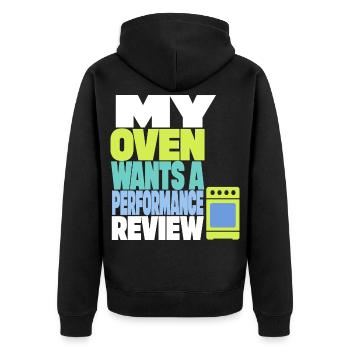 Backen – My Oven Wants a Performance Review - Unisex Premium Bio Zip Hoodie - Schwarz - Hinten - Nico (187cm)