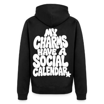 Charms – My Charms Have a Social Calendar - Unisex Premium Bio Zip Hoodie - Schwarz - Hinten - Nico (187cm)
