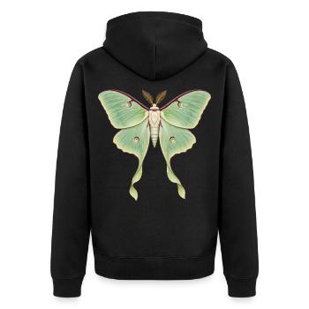 Luna-Motte mit langen Bandschwänzen - Unisex Premium Bio Zip Hoodie - Schwarz - Hinten - Nico (187cm)