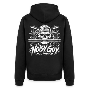 Noisy Guy Drummer Skull - Unisex Premium Bio Zip Hoodie - Schwarz - Hinten - Nico (187cm)