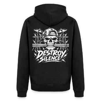 Destroy Silence Drummer Skull - Unisex Premium Bio Zip Hoodie - Schwarz - Hinten - Nico (187cm)