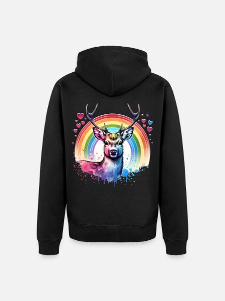 Weisswedelhirsch Motiv - Unisex Premium Bio Zip Hoodie - Schwarz