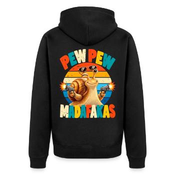 Pew Pew Schnecke Retro Humor - Unisex Premium Bio Zip Hoodie - Schwarz - Hinten - Nico (187cm)