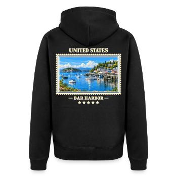 Vereinigte Staaten Bar Harbor Vintage Reisemarke - Unisex Premium Bio Zip Hoodie - Schwarz - Hinten - Nico (187cm)