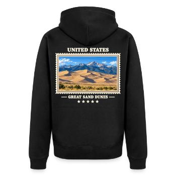 Vereinigte Staaten Great Sand Dunes Vintage Reisem - Unisex Premium Bio Zip Hoodie - Schwarz - Hinten - Nico (187cm)