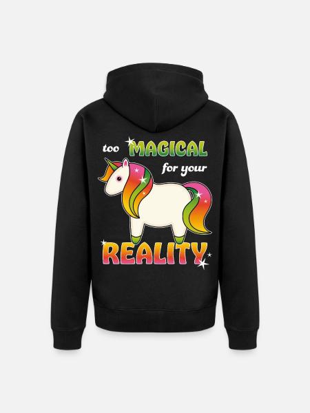 Regenbogen Einhorn - Unisex Premium Bio Zip Hoodie - Schwarz