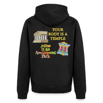 Temple Body Vergnügungspark - Unisex Premium Bio Zip Hoodie - Schwarz - Hinten - Nico (187cm)