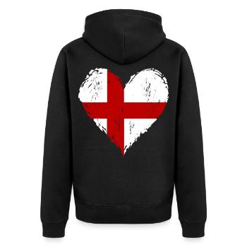 England Herzflagge Grunge - Unisex Premium Bio Zip Hoodie - Schwarz - Hinten - Nico (187cm)