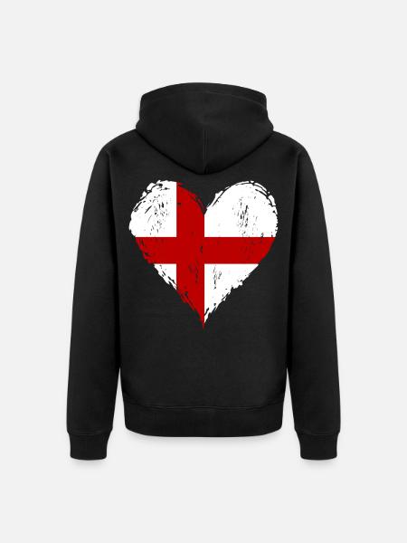 England Herzflagge Grunge - Unisex Premium Bio Zip Hoodie - Schwarz