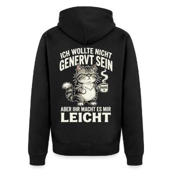 ICH WOLLTE NICHT GENERVT SEIN - Unisex Premium Bio Zip Hoodie - Schwarz - Hinten - Nico (187cm)