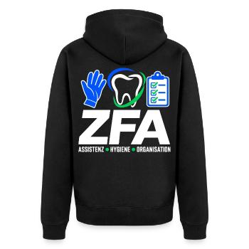 ZFA – Assistenz Hygiene Organisation - Unisex Premium Bio Zip Hoodie - Schwarz - Hinten - Nico (187cm)